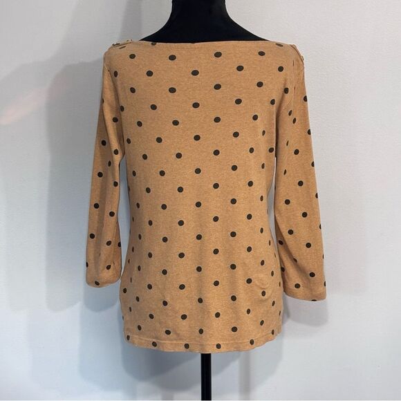 Land's End | Women’s Tan Black Polka Dot Boat Neck Cotton Sweater Top Size S - Picture 2 of 15